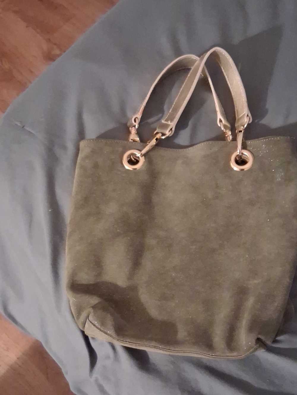Maurizio Taiuti Olive Suede Tote with Gold Hardware